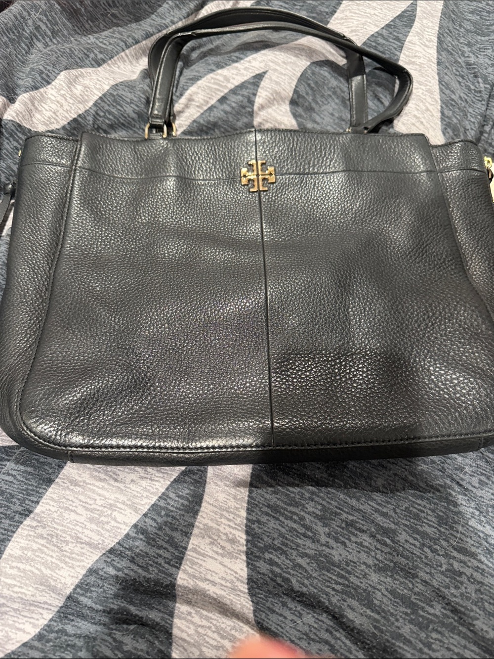 Tory Burch Black Pebbled Leather Hobo with Gold Logo